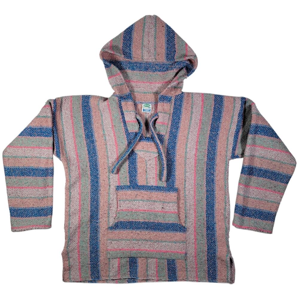 EMISA Baja Hoodie Pullover Size M Mexican Blanket Striped Surf Festival Drug Rug